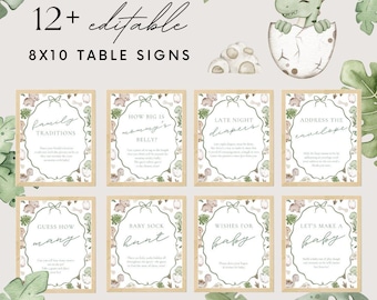 Editable Dinosaur Baby Shower Table Sign - Hatching Soon Baby Shower Table Signs - Dino Baby Shower Bundle - Baby Dinosaur Decorations