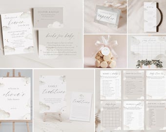 Pacchetto Baby Shower Heaven Sent - Invito Baby Shower Un Pezzetto di Paradiso - Modificabile Pacchetto Baby Shower Heaven Sent - Heavenly Shower