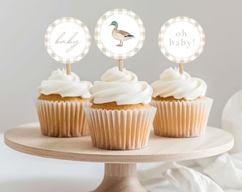 Mallard Baby Shower Cupcake Toppers - PRINTABLE Mallard Duck Baby Shower Cupcake Toppers
