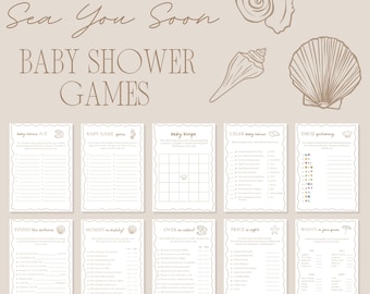 Sea You Soon Baby Shower Games Bundle Printable Ocean Theme Coastal Beach Seashell Theme Baby Shower Game Pack Canva Editable Template