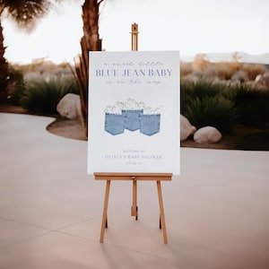 Blue Jean Baby Shower Decor Welcome Sign Boy Girl Gender Neutral Denim Western Baby Sprinkle Poster Board Decorations Editable Template image 5