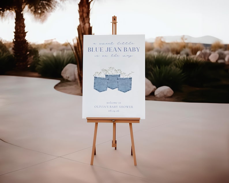 Blue Jean Baby Shower Decor Welcome Sign Boy Girl Gender Neutral Denim Western Baby Sprinkle Poster Board Decorations Editable Template image 5