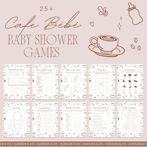Babyshower-spel med cafébebis - Baby brygger spel - Babyshower-paket med kaffetema - redigerbar mall