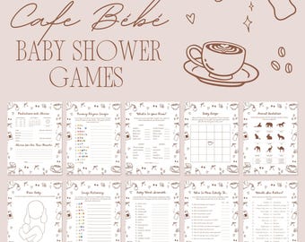 Cafe Bebe Baby Shower Games - Baby Is Brewing Games - Coffee Theme Baby Shower Bundle - Editable Template