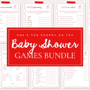 Cherry On Top Baby Shower Games - PRINTABLE Cherry Themed Baby Shower Bundle - She’s the Cherry On Top Baby Party Games - Cherry Game Bundle