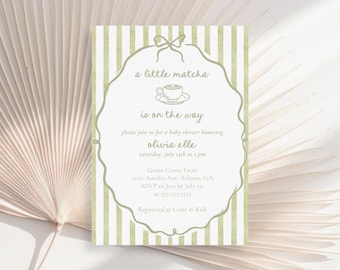 Matcha Baby Shower Invitation Editable Canva Whimsical Boy Girl Template Tea Party  Gender Neutral Baby Shower Invite