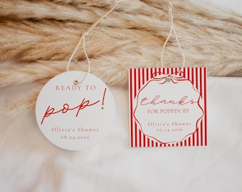 Etiqueta para presente de chá de bebê Soda Pop - Chá de bebê pronto para estourar - Chá de bebê Soda Pop - Etiqueta para lembrancinha de chá de bebê "Ela está pronta para estourar" EDITÁVEL