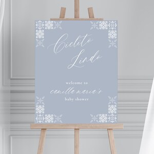 Blue Cielito Lindo Baby Shower Welcome Sign - Mexican Talavera Welcome Baby Shower Sign - Canva Template - Cielito Lindo Welcome Poster