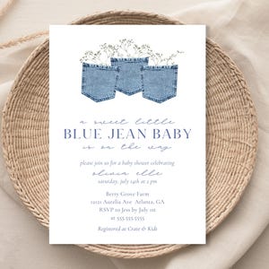 Blue Jean Cowboy Baby Shower - Blue Jean Baby Shower Invite Template - Blue Jean Shower Evite - Blue Jean Denim Baby Shower Invitations