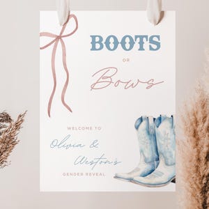 Boots Bows Gender Reveal Welcome Sign - EDITABLE Western Theme Poster - Boots or Bows Gender Reveal - PRINTABLE Boots and Bows Welcome Sign