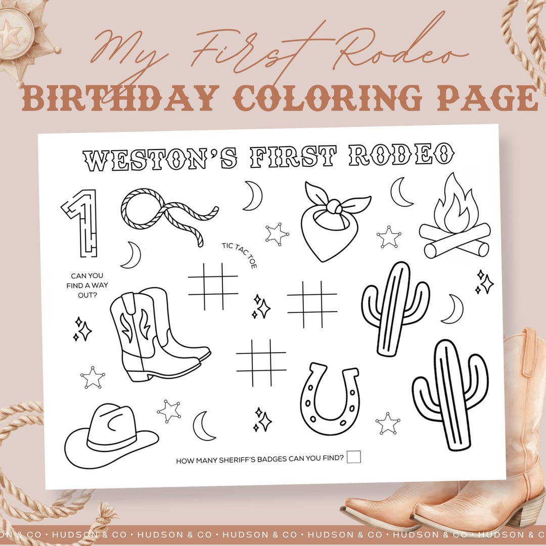First Rodeo Activity Page First Rodeo Coloring Pages EDITABLE - CUSTOMIZABLE First Rodeo Placemat ...