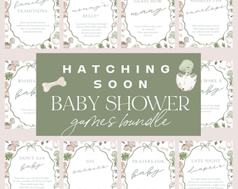 Hatching Soon Baby Shower Table Signs - Dino Baby Shower Bundle - Baby Shower Dinosaure - Baby Dinosaur Decorations - Baby Game Bundle