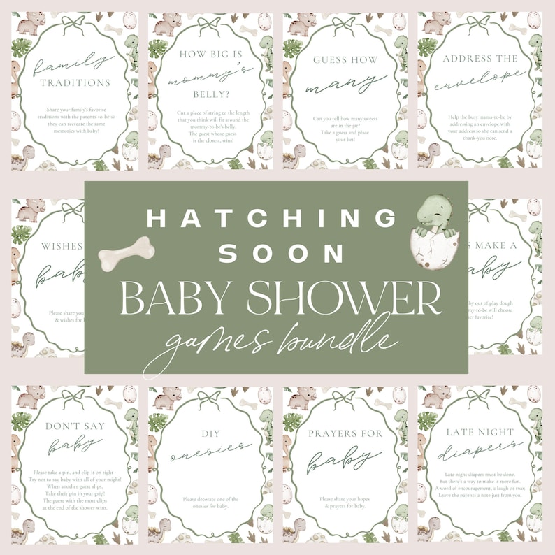 Hatching Soon Baby Shower Table Signs - Dino Baby Shower Bundle - Baby ...