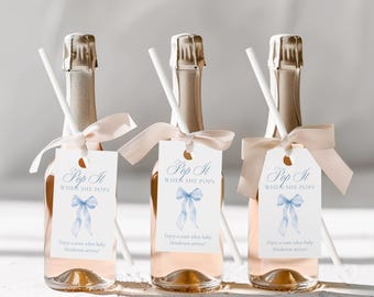 Pop It When She Pops Template Enjoy A Toast Label Blue Bow Boy Baby Shower Favors Pop And Cheer Tag Pop The Bubbly Mini Champagne Favors