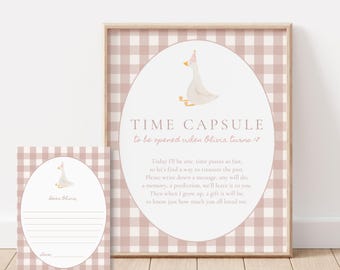 One Silly Goose Time Capsule - EDITABLE One Silly Goose Birthday Decorations - Silly Goose 1st Birthday Time Capsule Sign & Cards Template
