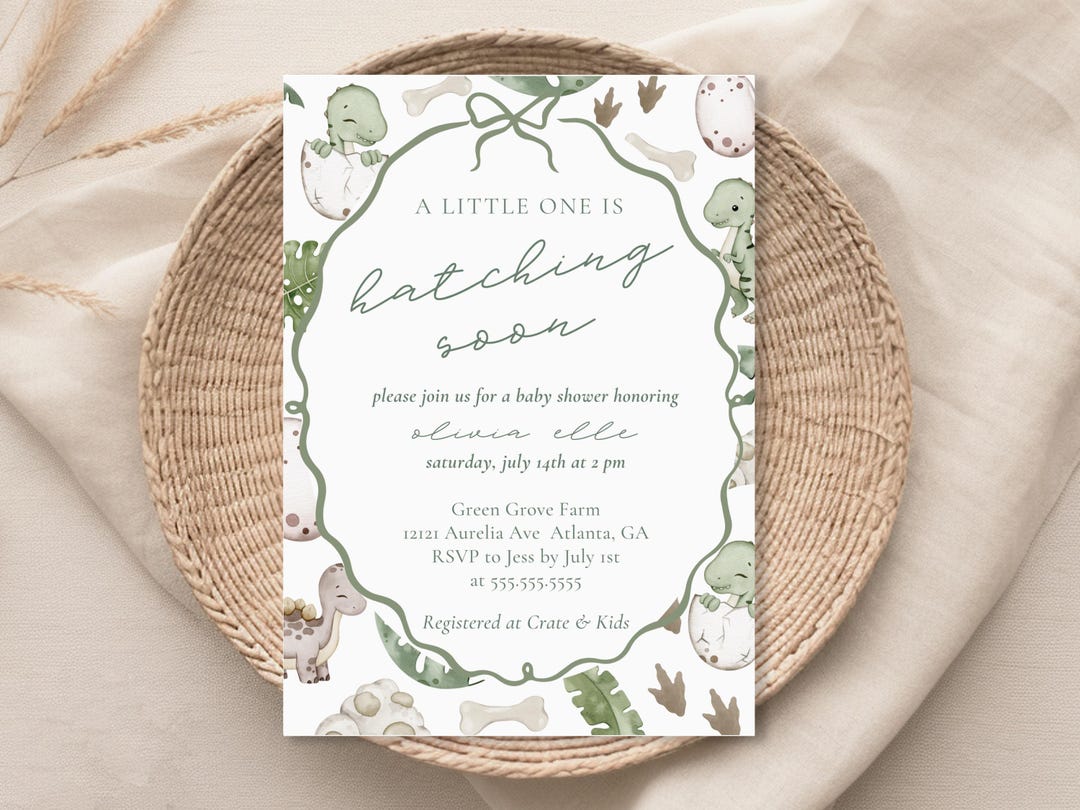 Hatching Soon Baby Shower Invitation Digital Download Editable Dinosaur ...