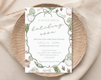 Hatching Soon Baby Shower Invitation Digital Download Editable Dinosaur Baby Shower Invite Boy Canva Template