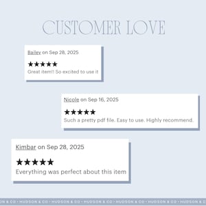 May include: Image featuring customer reviews with the text "CUSTOMER LOVE" at the top. Three white rectangular boxes display reviews with five-star ratings and positive comments. The background is a light blue color.