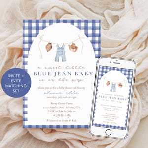 Blue Jean Cowboy Baby Shower - Blue Jean Baby Shower Invite Template - Blue Jean Shower Evite - Blue Jean Denim Baby Shower Invitations