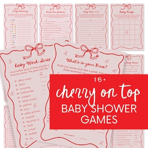 She's The Cherry On Top Baby Shower Games Printable Cherries Theme Coquette Bow Baby Shower Game Bundle Editable Canva Template