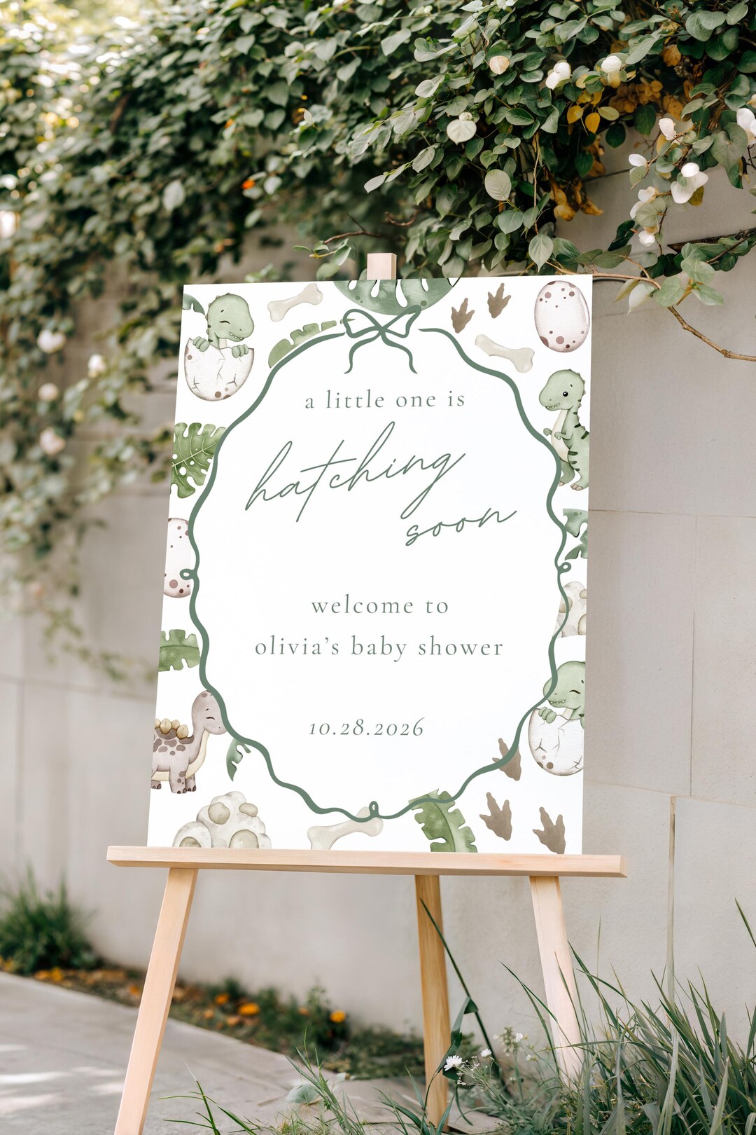 Hatching Soon Baby Shower Decorations Dinosaur Welcome Sign Boy Gender ...
