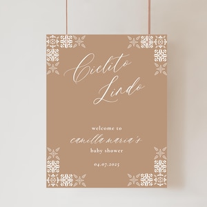 Editable Brown Cielito Lindo Baby Shower Welcome Sign - Mexican Talavera Baby Shower Sign Canva Template - Cielito Lindo Welcome Poster