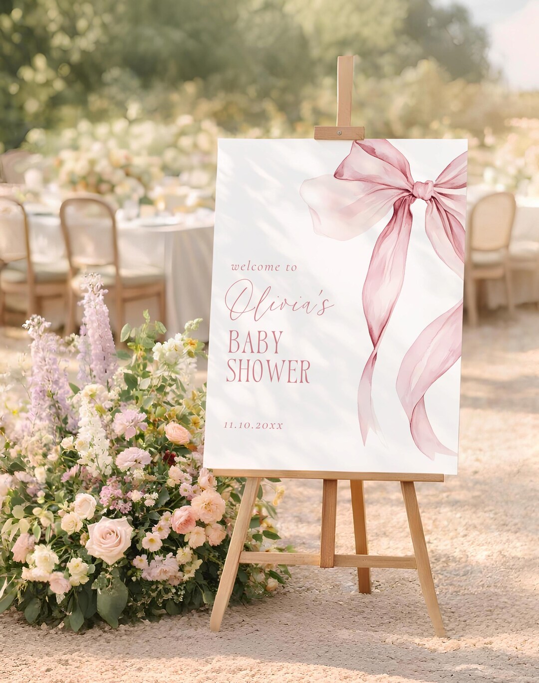 Soft Pink Bow Baby Shower Sign Coquette Editable Canva Template ...