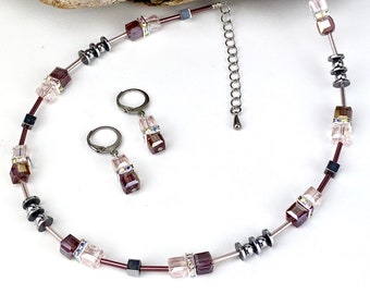 Kette, Halskette, Collier, Würfelkette, Glasschmuck, Glaswürfel 6 mm Glas Perlen Würfel Kette und Edelstahl Verschluss