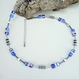 Catena, collana, collana, catena a cubo, gioielli in vetro, cubo di vetro, catena a cubo con perline di vetro da 6 mm e chiusura in acciaio inossidabile