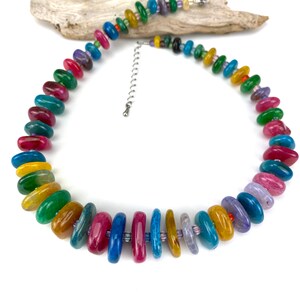 Chain, necklace, collier, agate gemstone beads, hematite beads, stainless steel clasp, unique