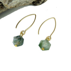 Earrings, moss agate, moss agate, gold-plated stainless steel, gemstone beads, earrings, unique