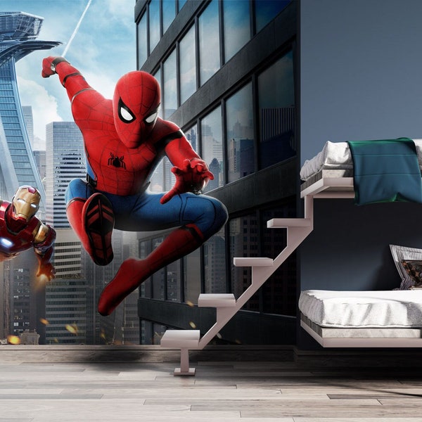Spiderman behang voor kinderkamer decor - Iron Man en Spider Man Peel and Stick muur muurschildering - Marvel behang voor kinderen