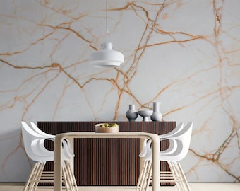 White with Brown Veins Marble- Adhesive Marble Wallpaper- Pretty Living Room Decor- Adhesive Wallpaper- Marble Wallpaper- Customizable Mural