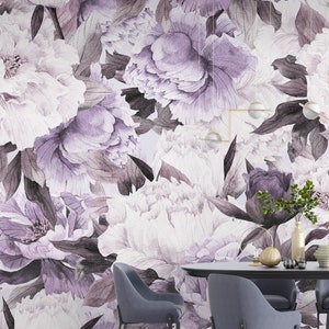 PURPLE FLORAL WALLPAPER Boho Floral Wallposter Soft Fone Flowers
