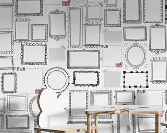 Custom Playful Kids Room Frames Wallpaper | Removable Self-Adhesive Wall Mural | Modern Minimalist Nursery Decor | Soft Nonwoven Wallpaper