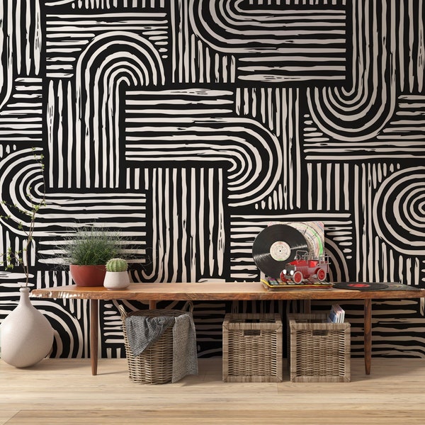 Linear Geometrical Wallpaper- Style And Design Wallposter- Livingroom Decor- Styles and Designs Mural- Stickers- Peel and Stick - Home Gift