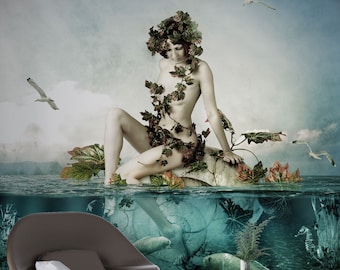 3D WOMAN PORTRAIT- Peel and Stick- 3D Woman in Sea Wallpaper- 3D Wallposter- Gifts- Wall Art- Personalised- Customizable Wallpaper