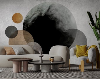 Bohemian Style Art Deco Wallpaper , Peel and Stick Boho Colors Circles Removable Wall Mural