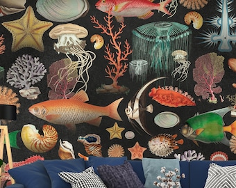 Sea Life Wallpaper- Species of Fish Wallpaper - Styles and Designs Wallpaper- Personalised Gifts- Peel and Stick- Gifts For Her