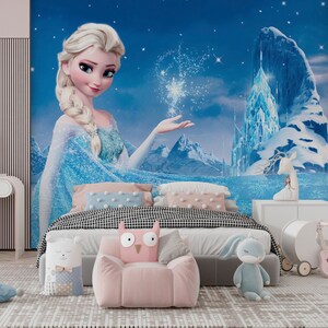 Frozen Themed Girls Room Wallpaper , ELSA Frozen Mural for Nursery Room , Frozen Mural for Kids