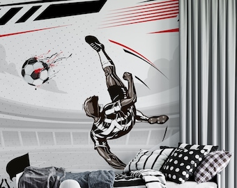 Football Themed Kids Room Wallpaper - Soccer Wallpaper for Childrens Room - Peel and Stick Football Custom Mural