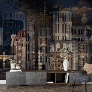 City View Capital Wallpaper , Peel and Stick Old Buildings Mural , Removable Vintage Look Wallpaper , City Wallpaper