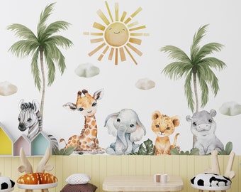 SAFARI ANIMALS Stickers, Nursery Room Decor, Peel and Stick Animals Wallpaper, Sweet animals Wall Stickers, Nursery Decals,