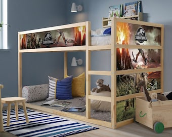 Adesivo per letto Jurassic World Kura per la cameretta dei bambini - Adesivo per letto IKEA Kura con dinosauri da staccare e attaccare - Adesivo per letto Jurassic Park Kura