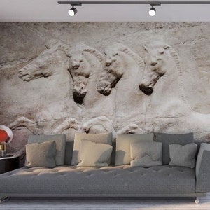 3D Look Horse Wallpaper, Living Room Decor, Peel and Stick, Prancing Horse Mural - 3D Look Wallposter- Ancient Greek Woman,Wall Art