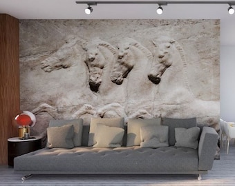 3D Look Horse Wallpaper, Living Room Decor, Peel and Stick, Prancing Horse Mural - 3D Look Wallposter- Ancient Greek Woman,Wall Art