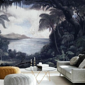 Rain Forest Wallpaper , Removanle Jungle Landscape Wallpaper , Trees and Leaves Tropical Wall Mural ,  PEEL AND STICK
