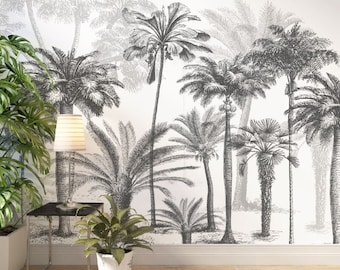 Jungle Living Room Decor- Peel and Stick- Retro Look- Tropical Wallpaper- Home Decor- Home Gifts- Personalized Gifts- Minimalist-Custom Size