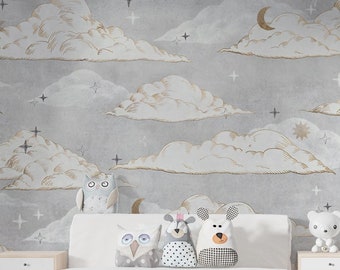 Papel tapiz de nubes para habitación de bebé, mural de pared con temática de cielo azul claro, papel tapiz de guardería azul bebé autoadhesivo