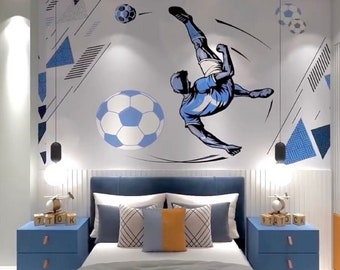 Soccer Themed Kids Room Wallpaper, Football Mural for Children, Sports Themed Removable Wallpaper , Kids Gift Player image for Nursery